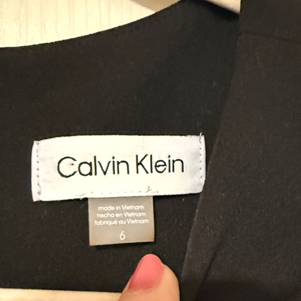 Calvin Klein Black Midi Sheath Dress with Faux-Leather Waist Tie - Picture 3 of 5